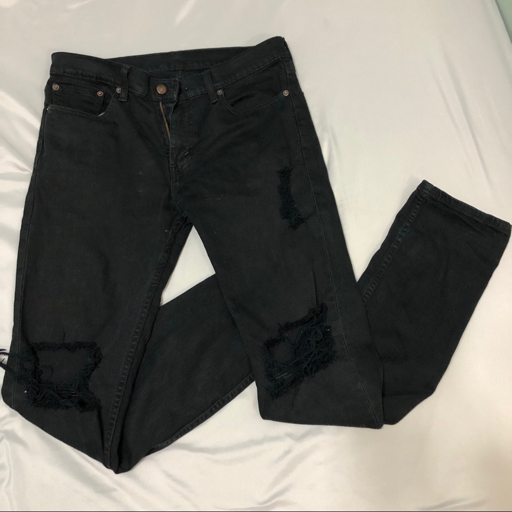 LEVIS MENS RIPPED SLIM BLACK JEANS - 32 x 34